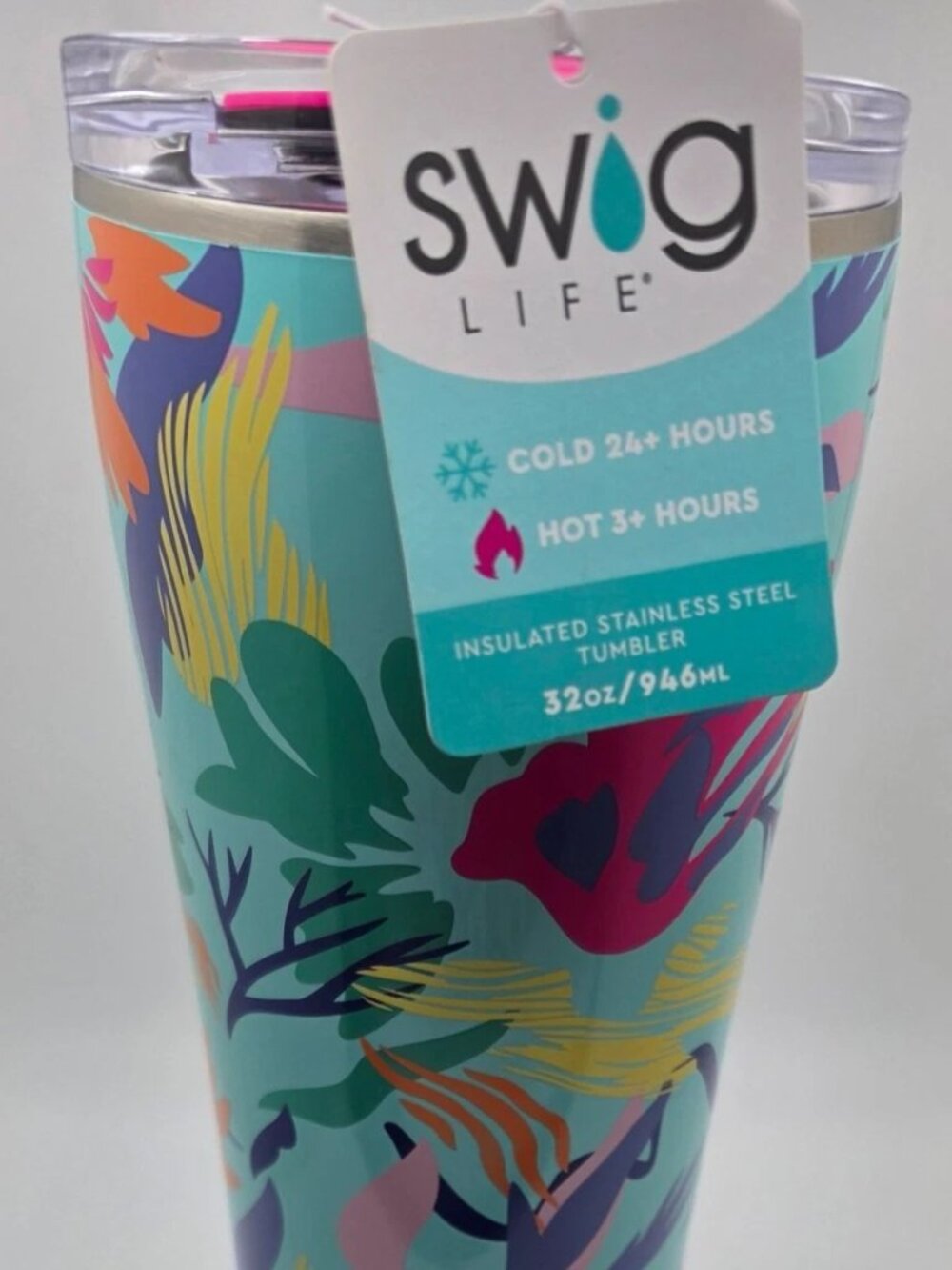 SWIG Life Floral Triple Insulated Tumbler 32oz. Fuchsia Sip Lid & Base NEW w/Tag